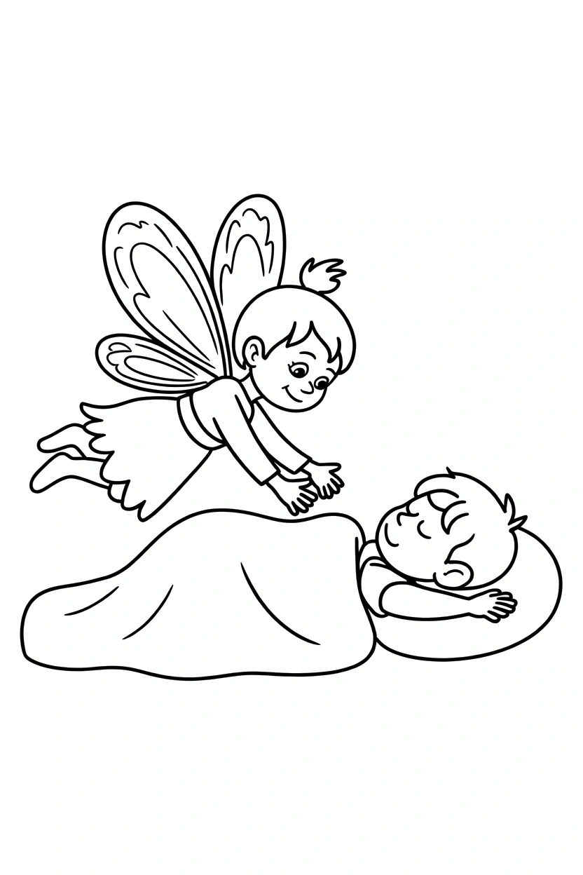 tooth fairy leaning sleeping child printable sheet