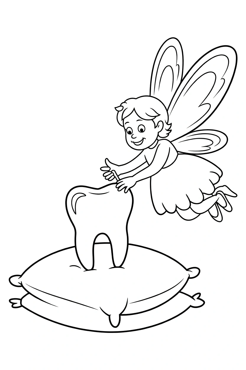 tooth fairy pulling tooth pillow coloring pages