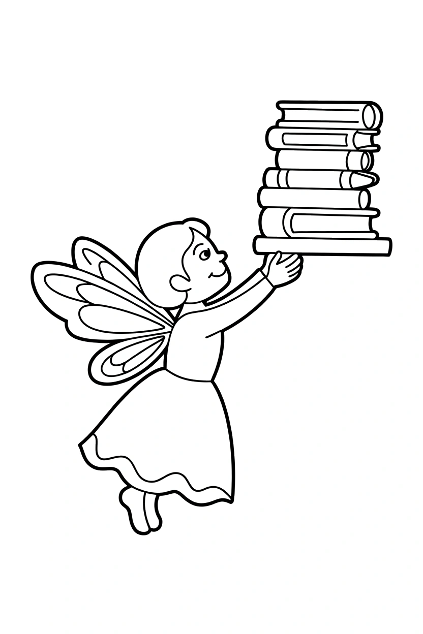 tooth fairy reaching book shelf coloring pages