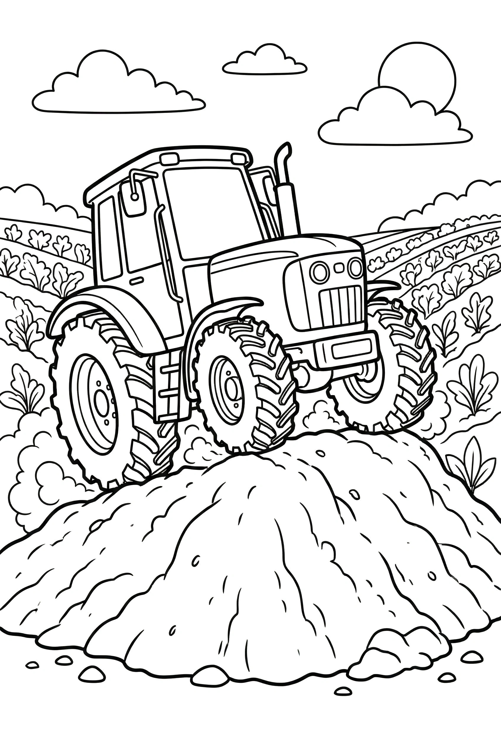 tractor climbing cropland coloring pages