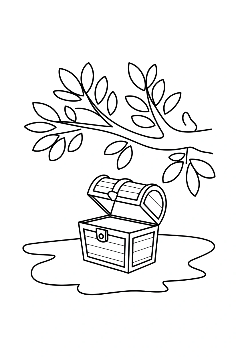 treasure chest beneath branch printable sheet treasure chest beneath branch printable sheet