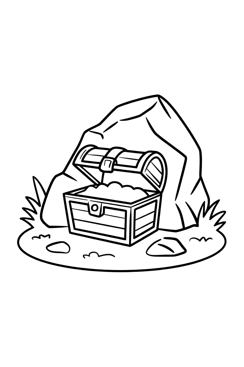 treasure chest peeking behind boulder coloring pages treasure chest peeking behind boulder coloring pages