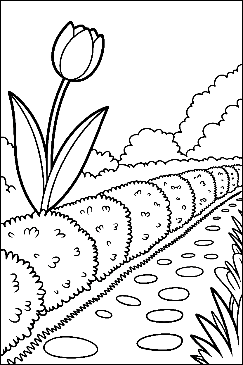 tulip garden hedge coloring pages