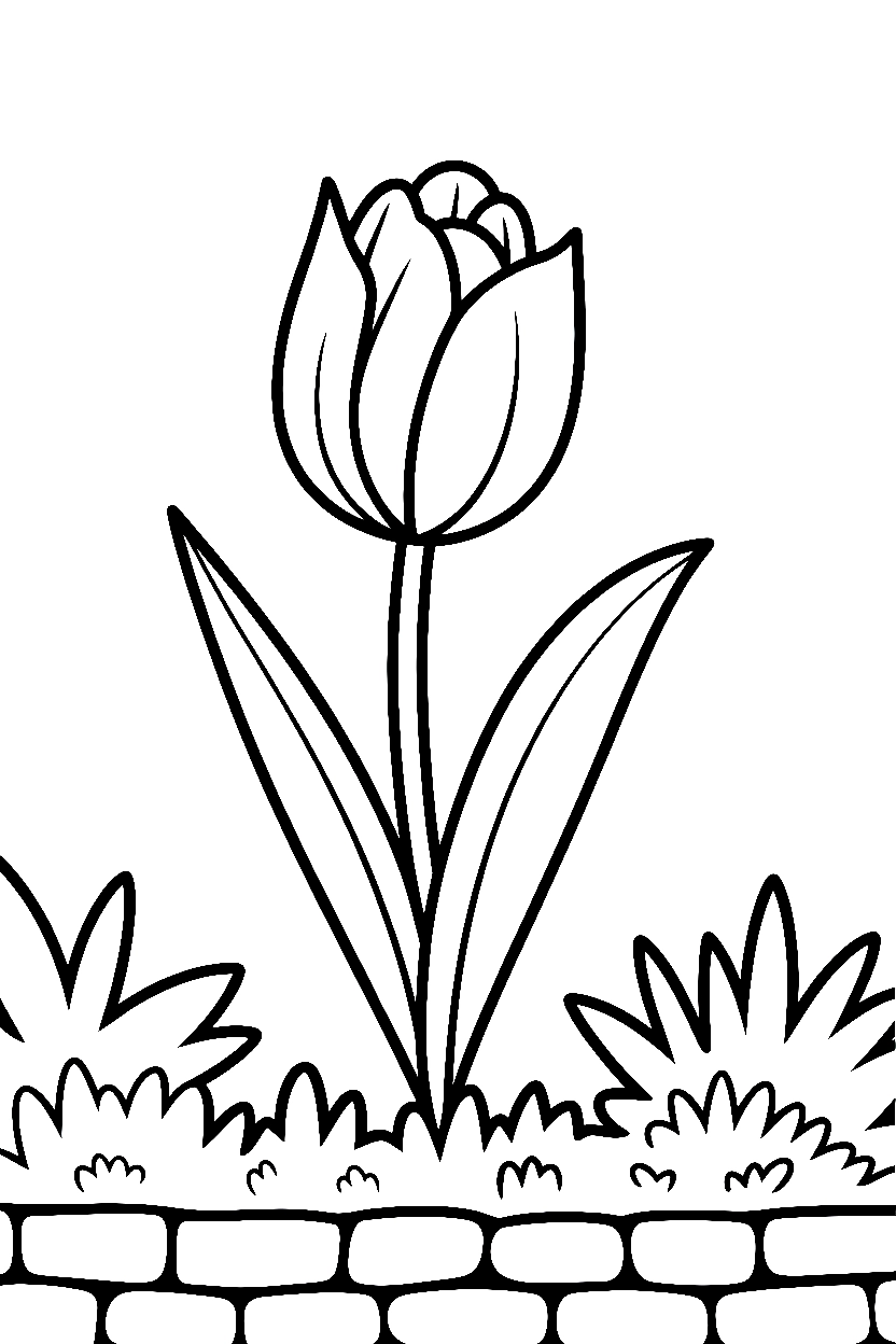 tulip stone wall scene coloring pages