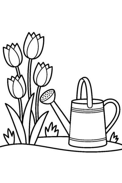 tulip watering can drawing