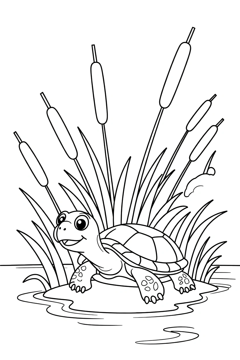 turtle peeking tall reeds coloring pages