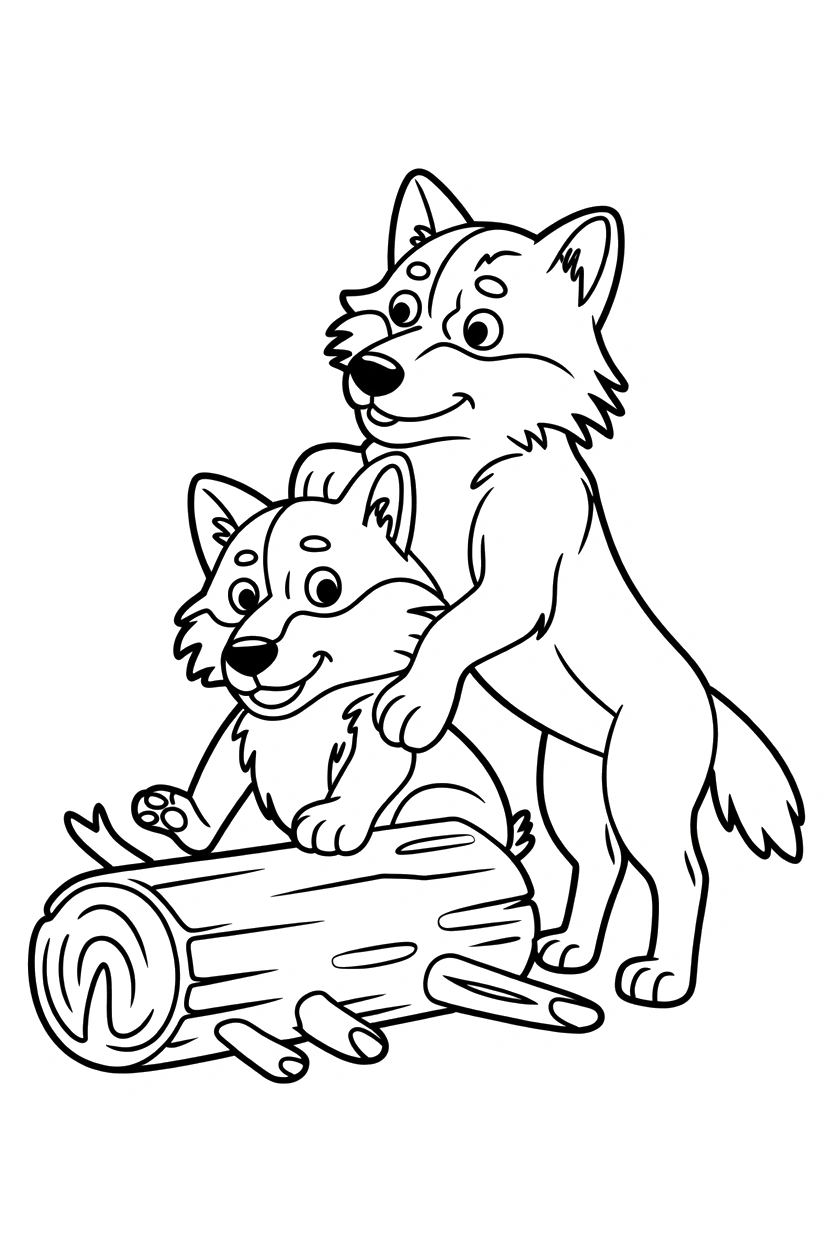 two wolves stacking heads log drawing two wolves stacking heads log drawing