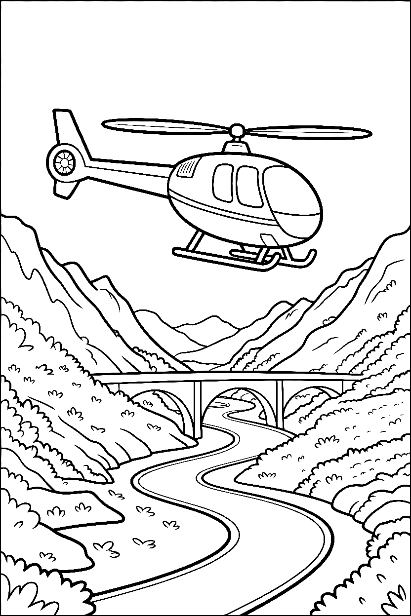 valley scene peaks river bends printable sheet