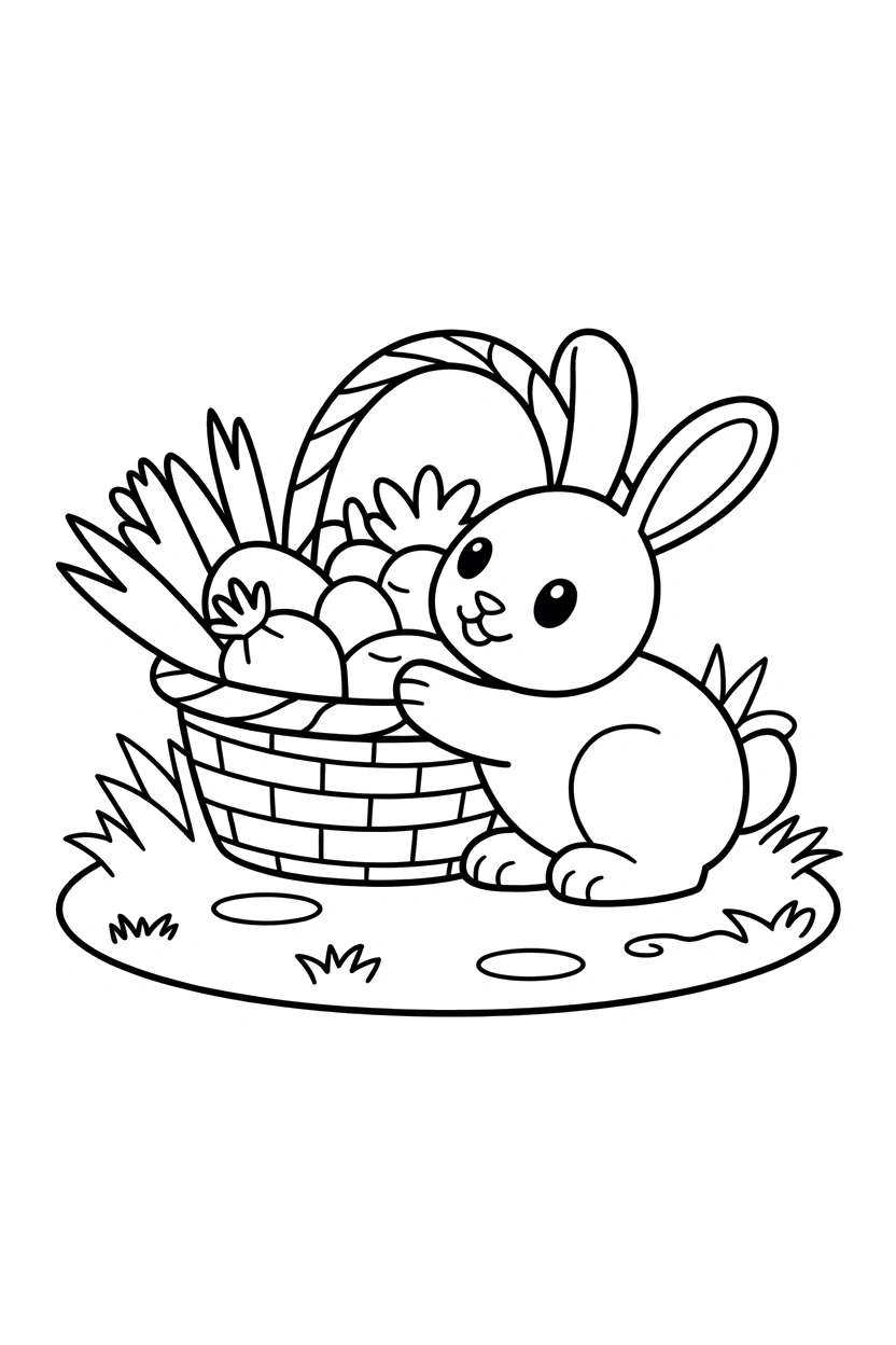 vegetable basket with grass rabbit printable sheet