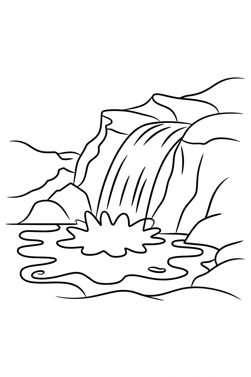 waterfall against curved cliff coloring pages
