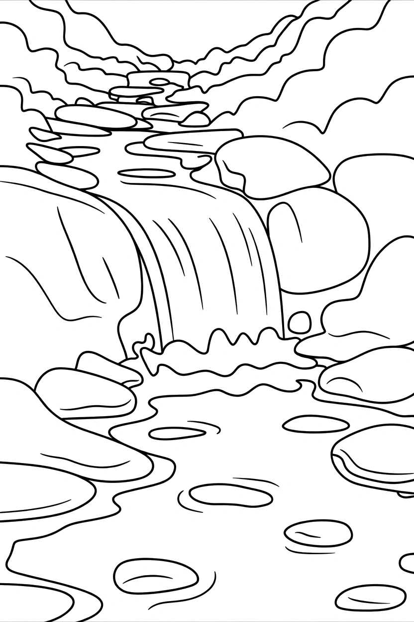 waterfall into shallow stream printable sheet