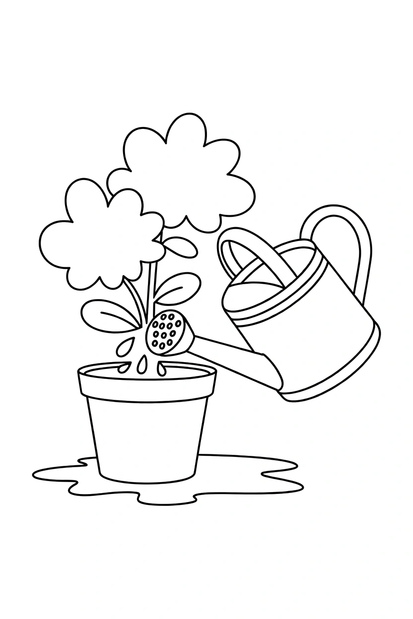 watering can resting flower pot drawing watering can resting flower pot drawing