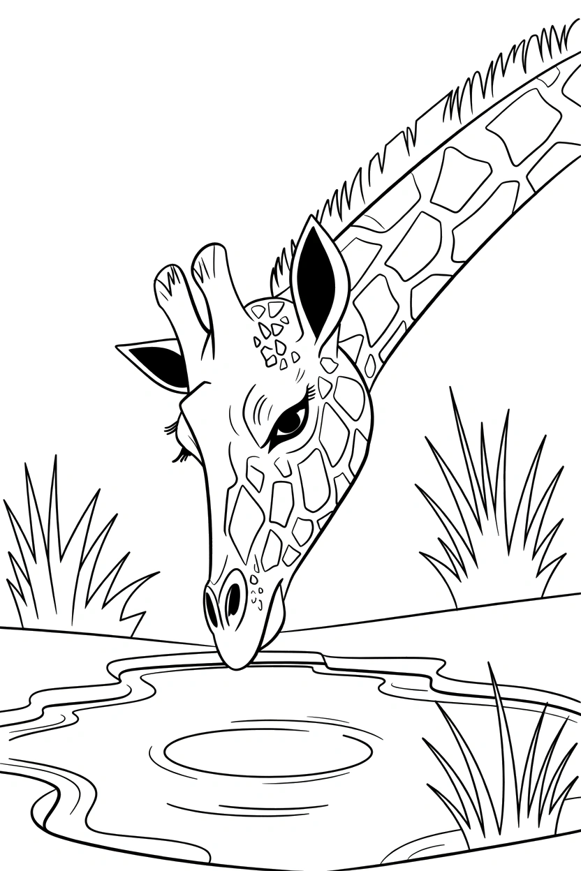 watering hole scene with giraffe printable sheet