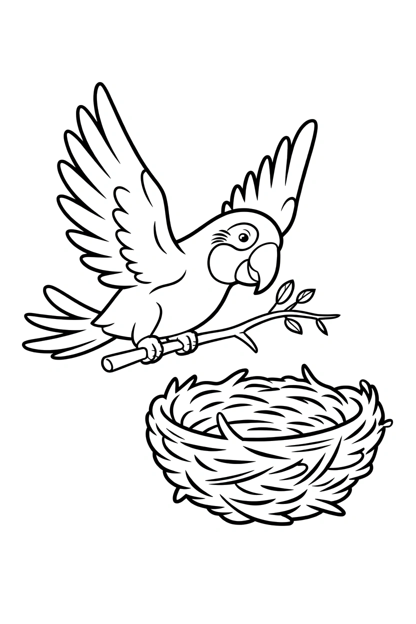 woven nest parrot twig coloring pages