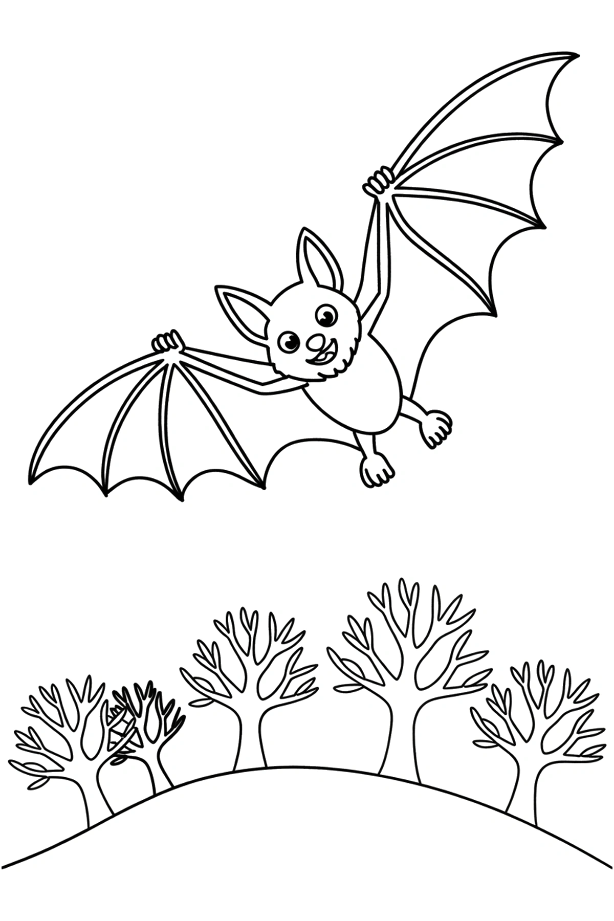 bare trees bat coloring pages Bat Coloring Pages