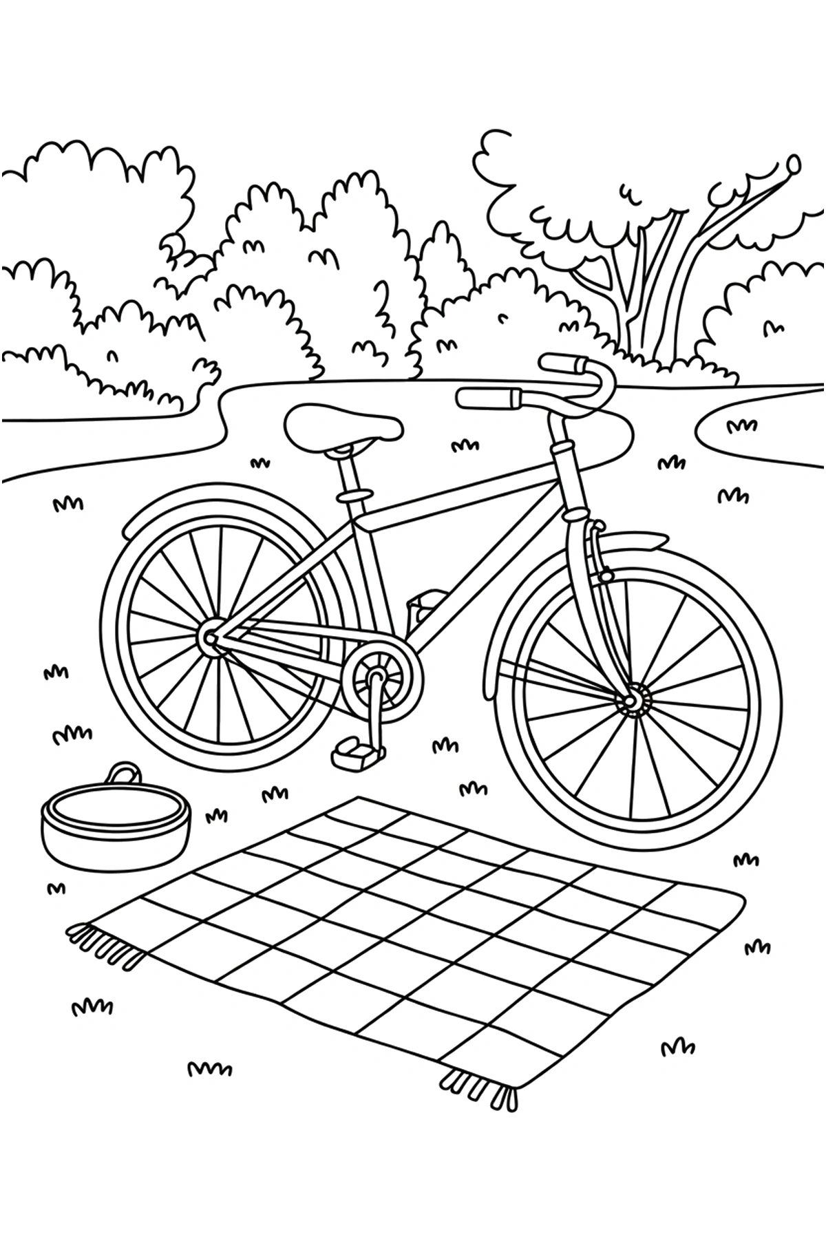 bicycle coloring pages park lawn