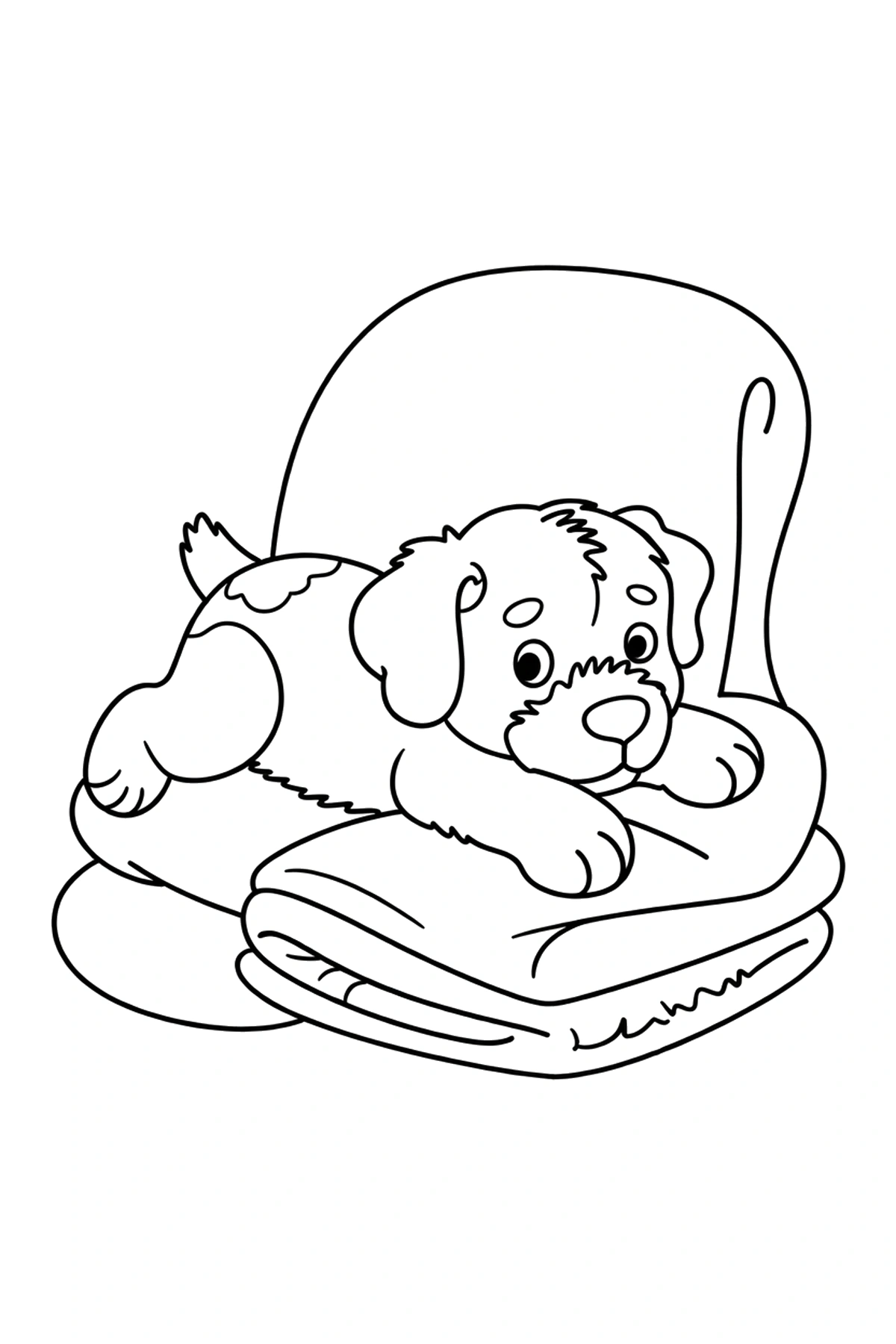 blanket bear with couch puppy coloring page