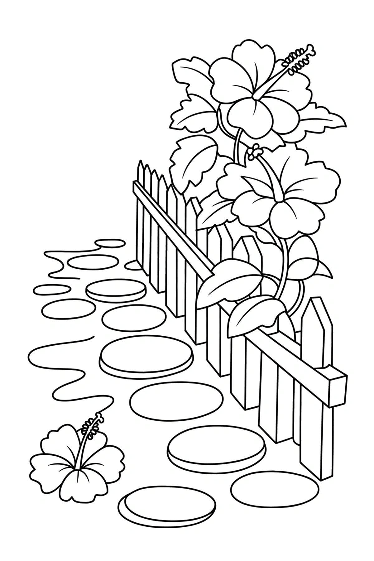 climbing hibiscus lattice fence coloring sheets
