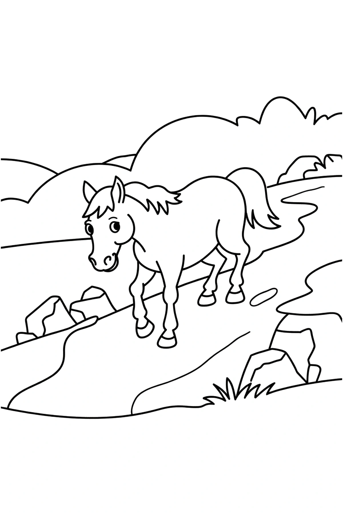 climbing horse hillside path coloring pages
