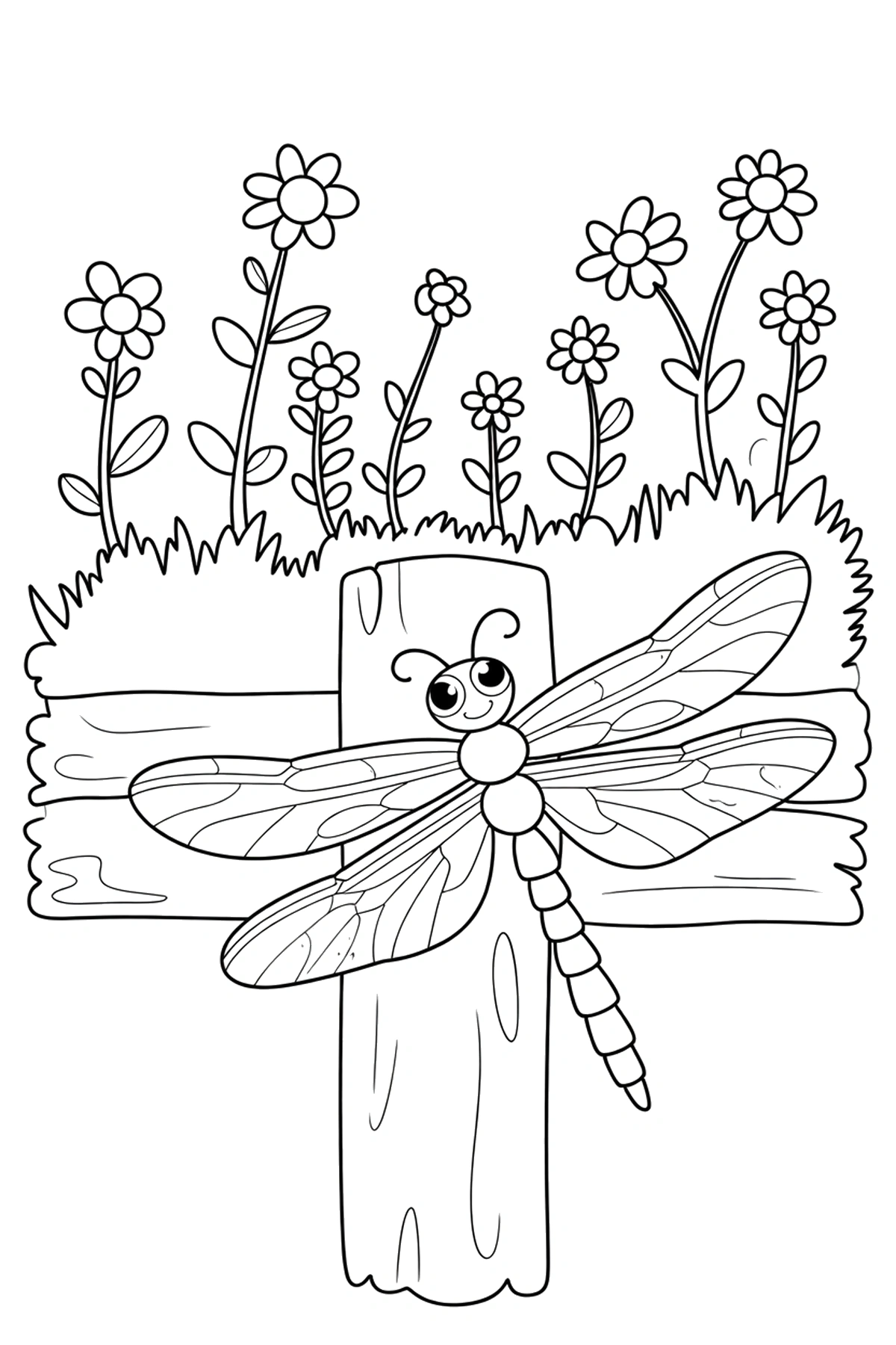 dragonfly coloring sheets fence meadow