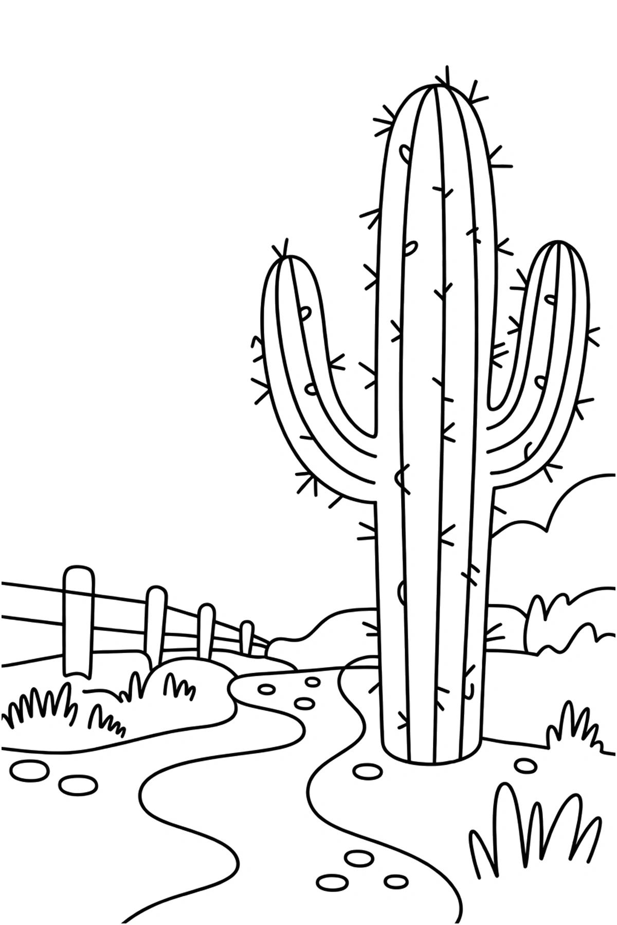 fence post cactus trail coloring page