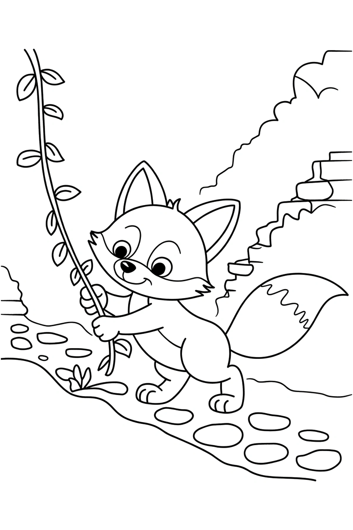 fox coloring pages stone path