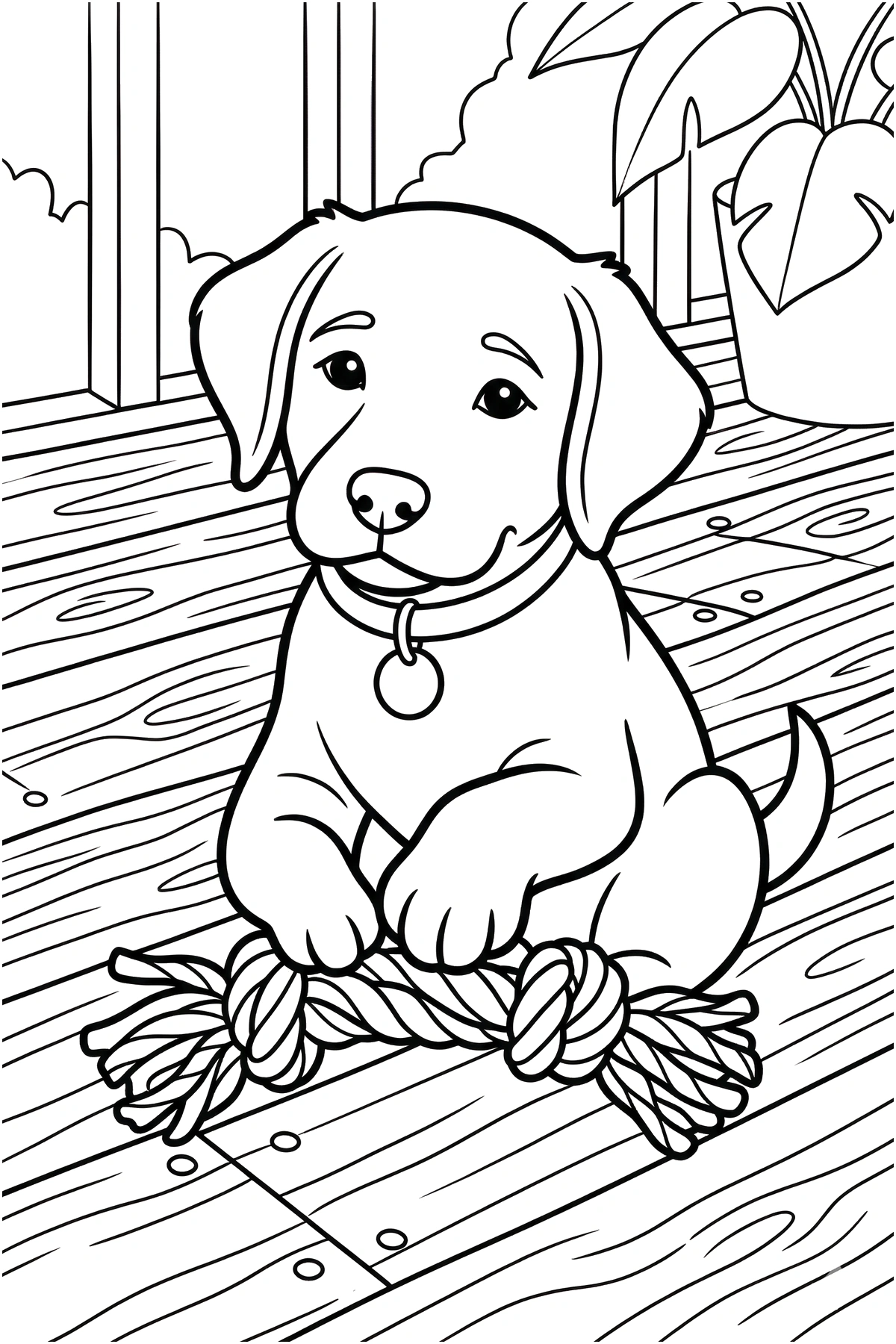 holding puppy rope toy deck coloring page