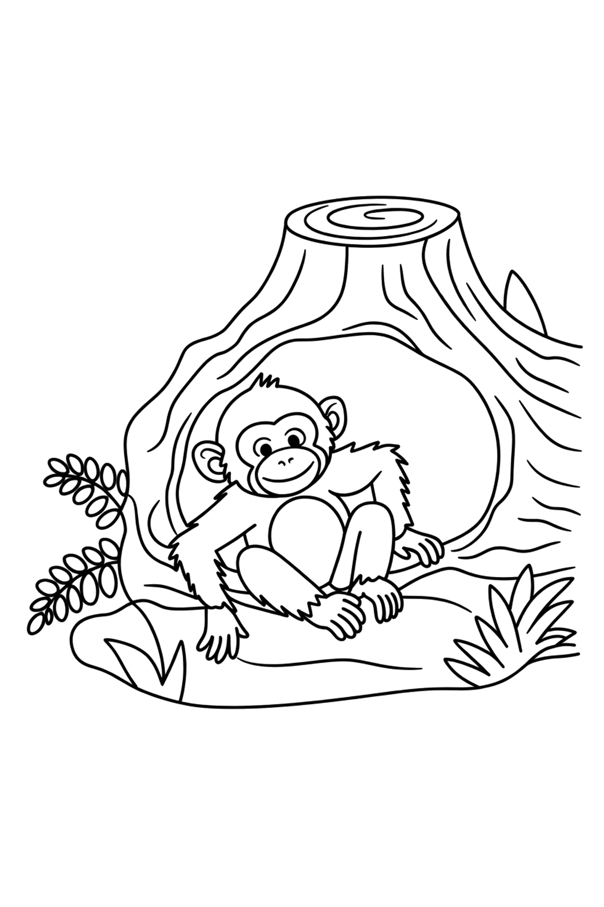hollow log monkey coloring pages