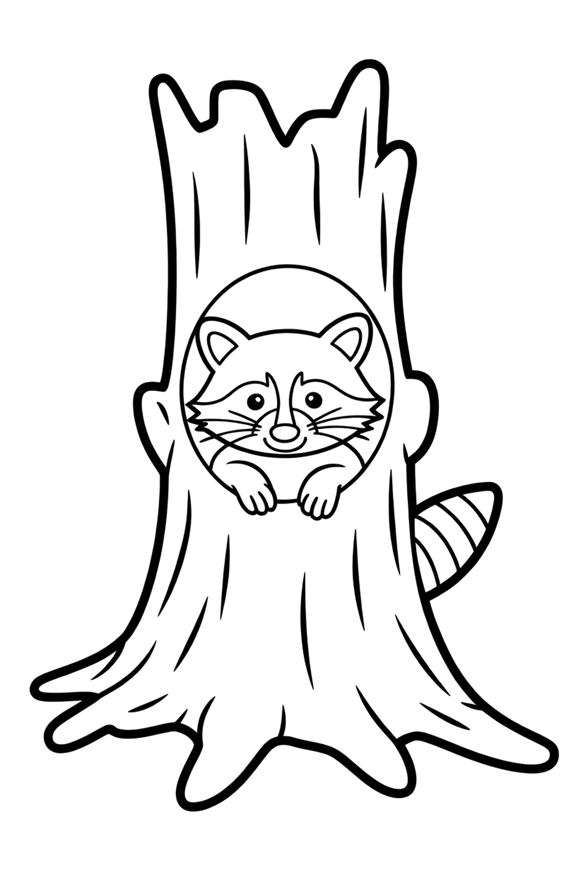 hollow trunk raccoon coloring page