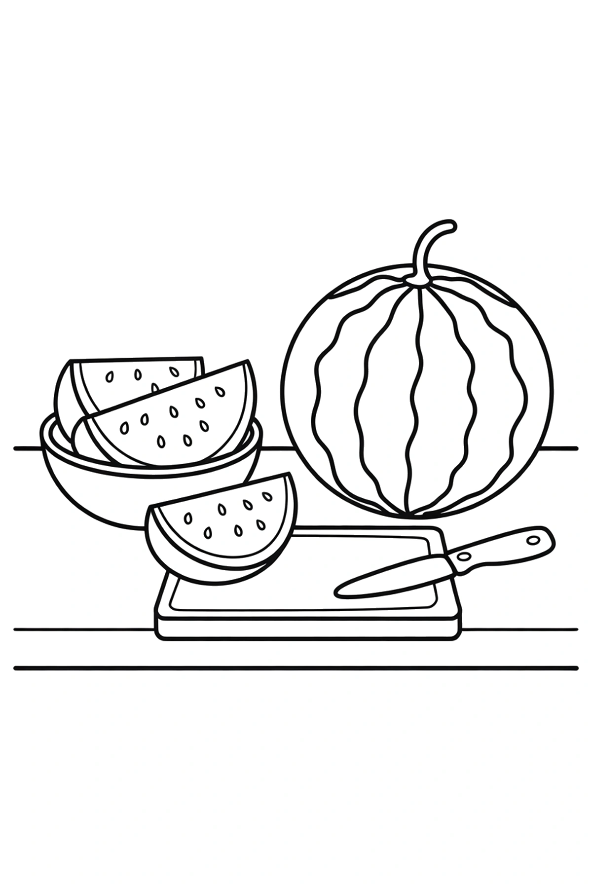 kitchen counter watermelon arranging coloring sheets