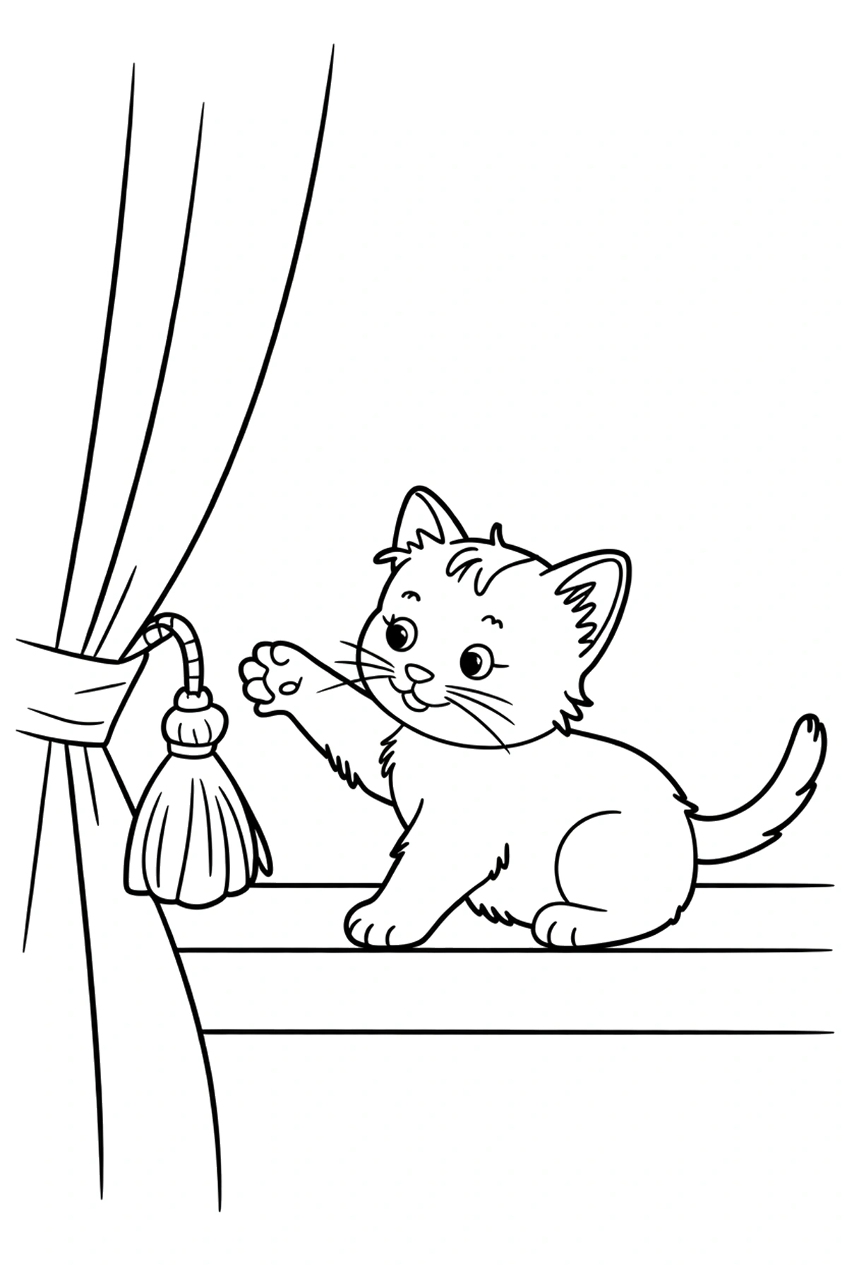 kitten coloring pages windowsill tassel