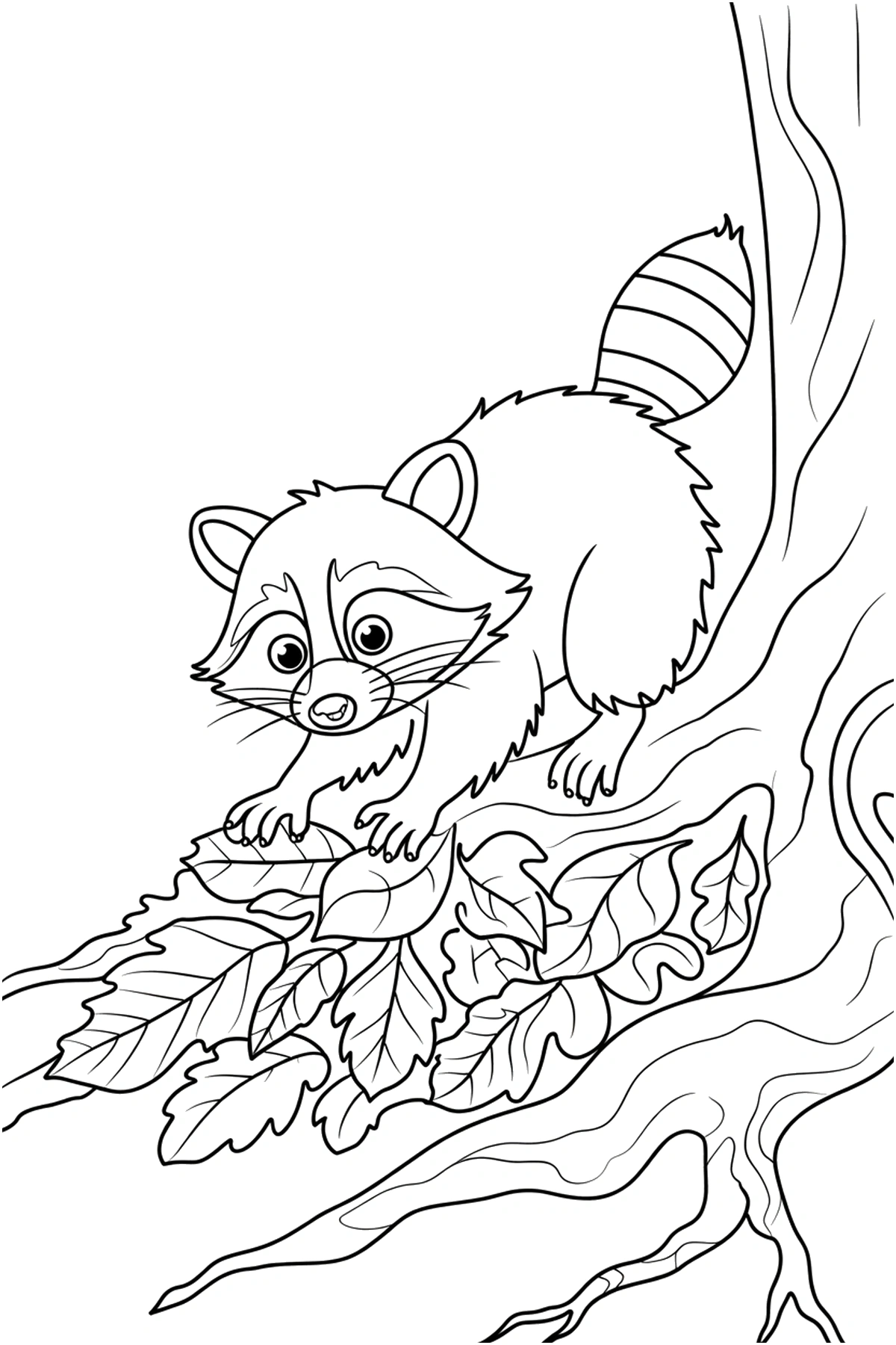 leaf pile raccoon coloring pages