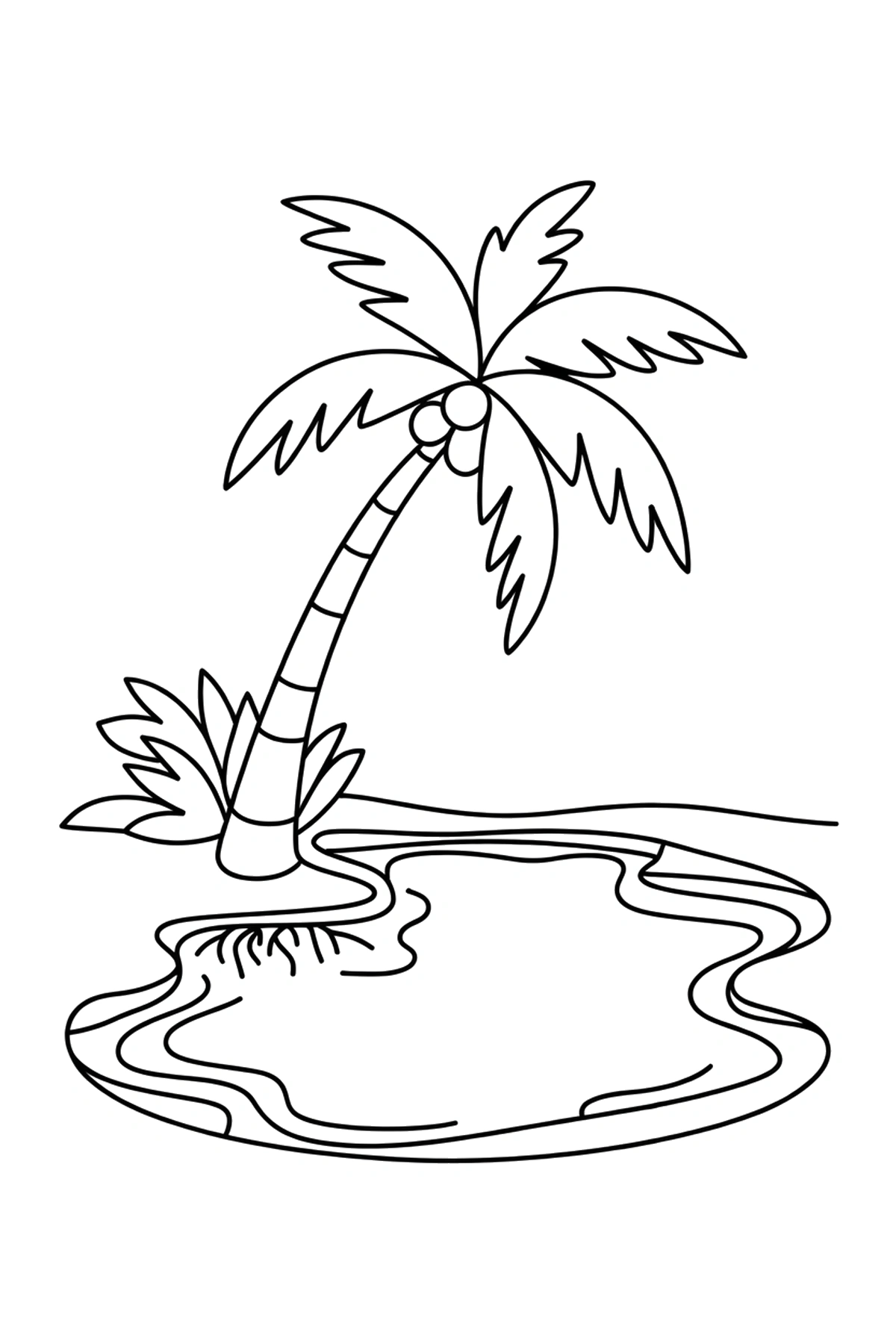 leaning palm tree shallow pool coloring pages