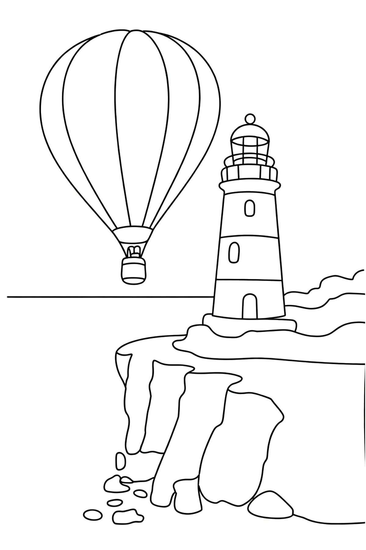lighthouse cliff hot air balloon coloring pages