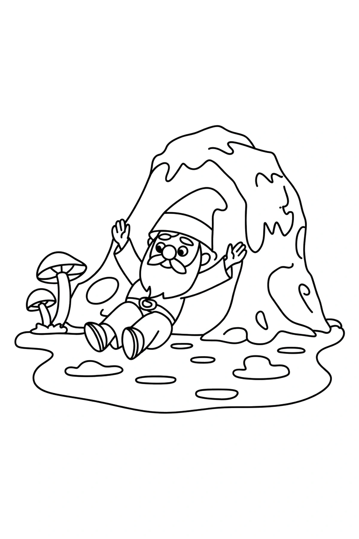 moss boulder with mushrooms wizard coloring page