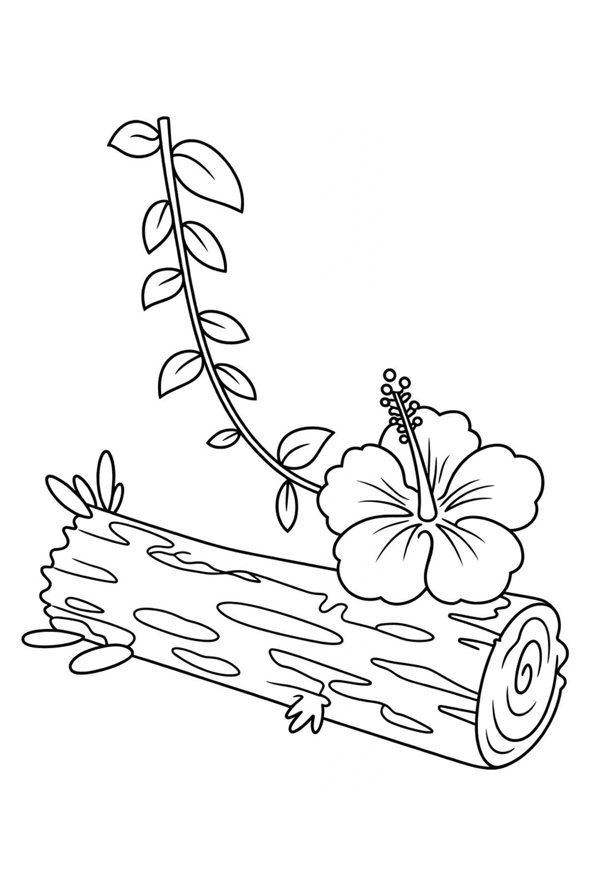 mossy log with vine hibiscus coloring pages