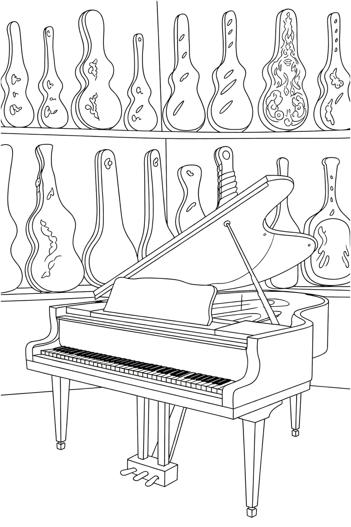 music shop piano coloring pages