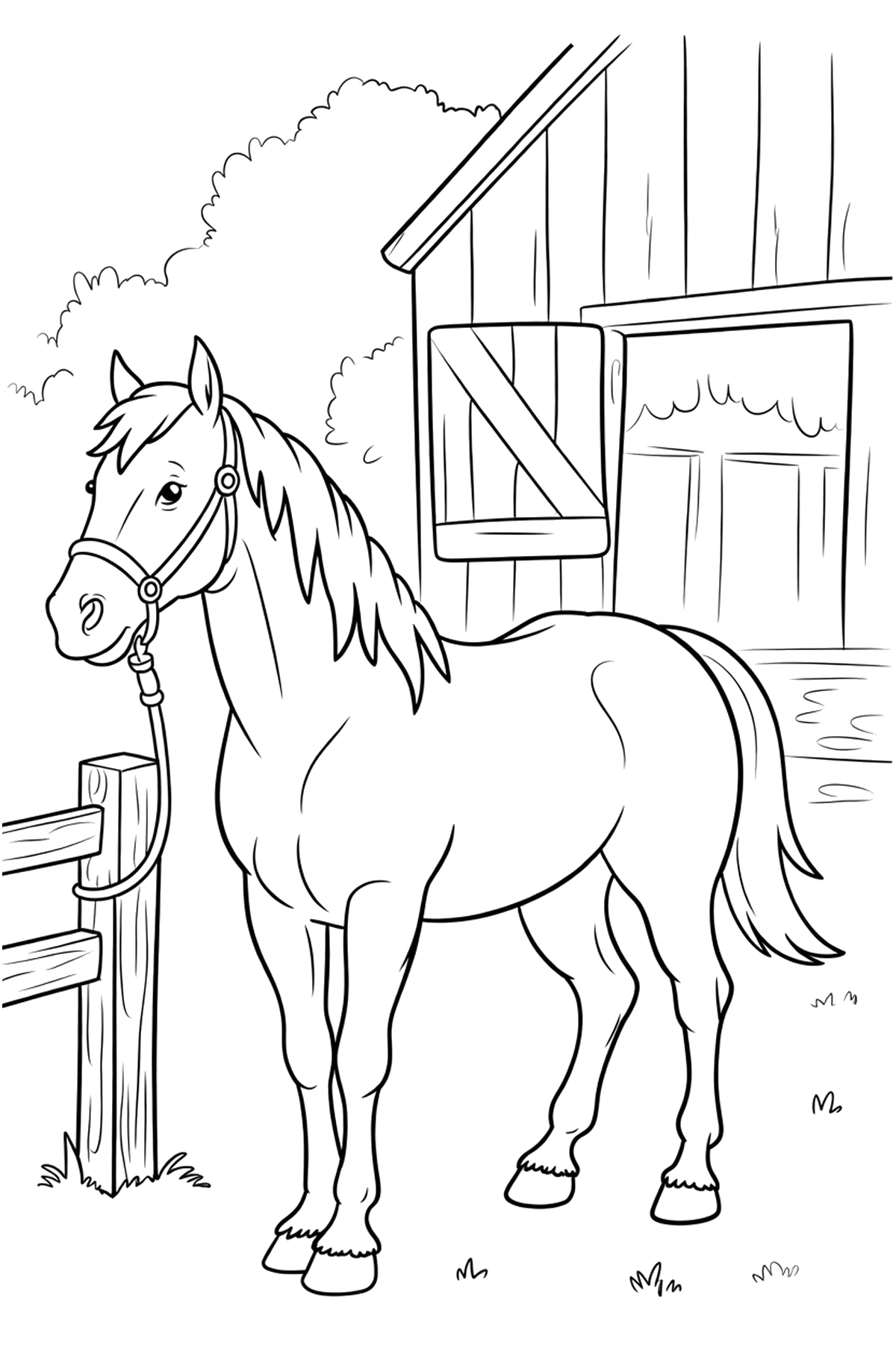 pulling horse hitching post coloring pages