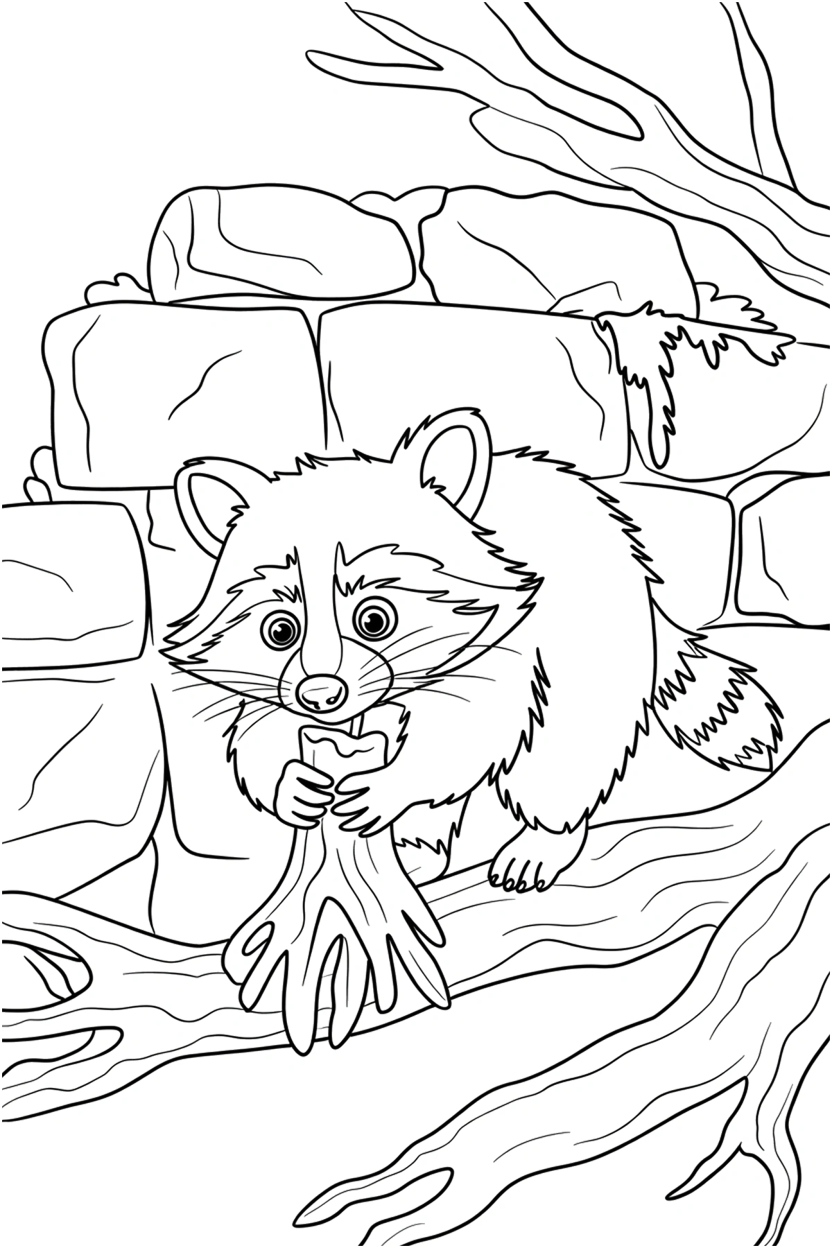 raccoon coloring page bark branch