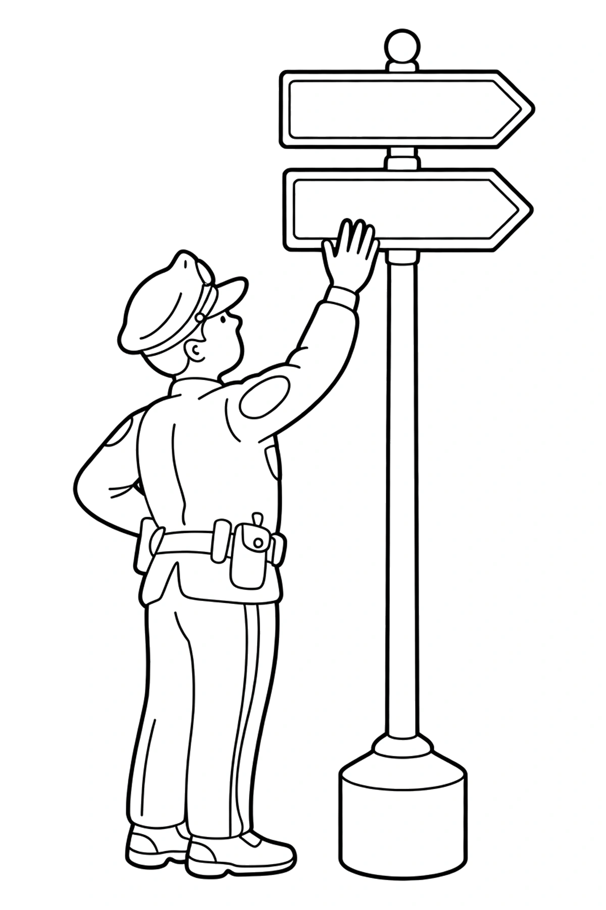 reaching police officer street sign coloring pages
