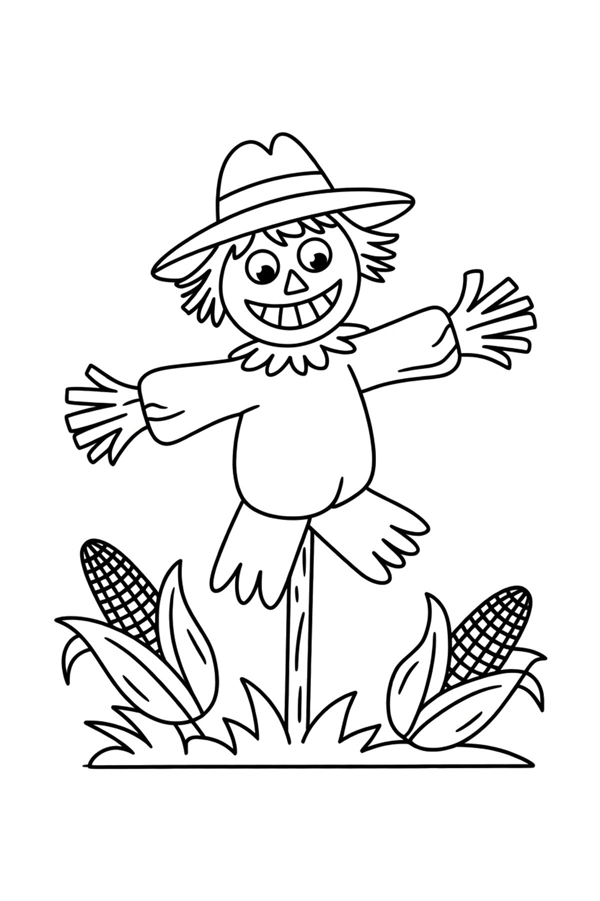scarecrow post corn bundling coloring page