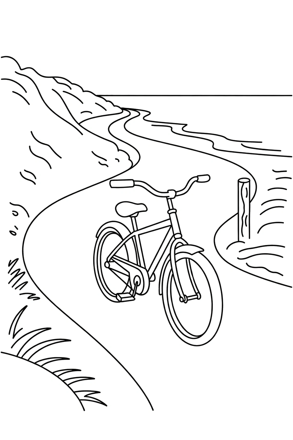 seaside path bicycle coloring page