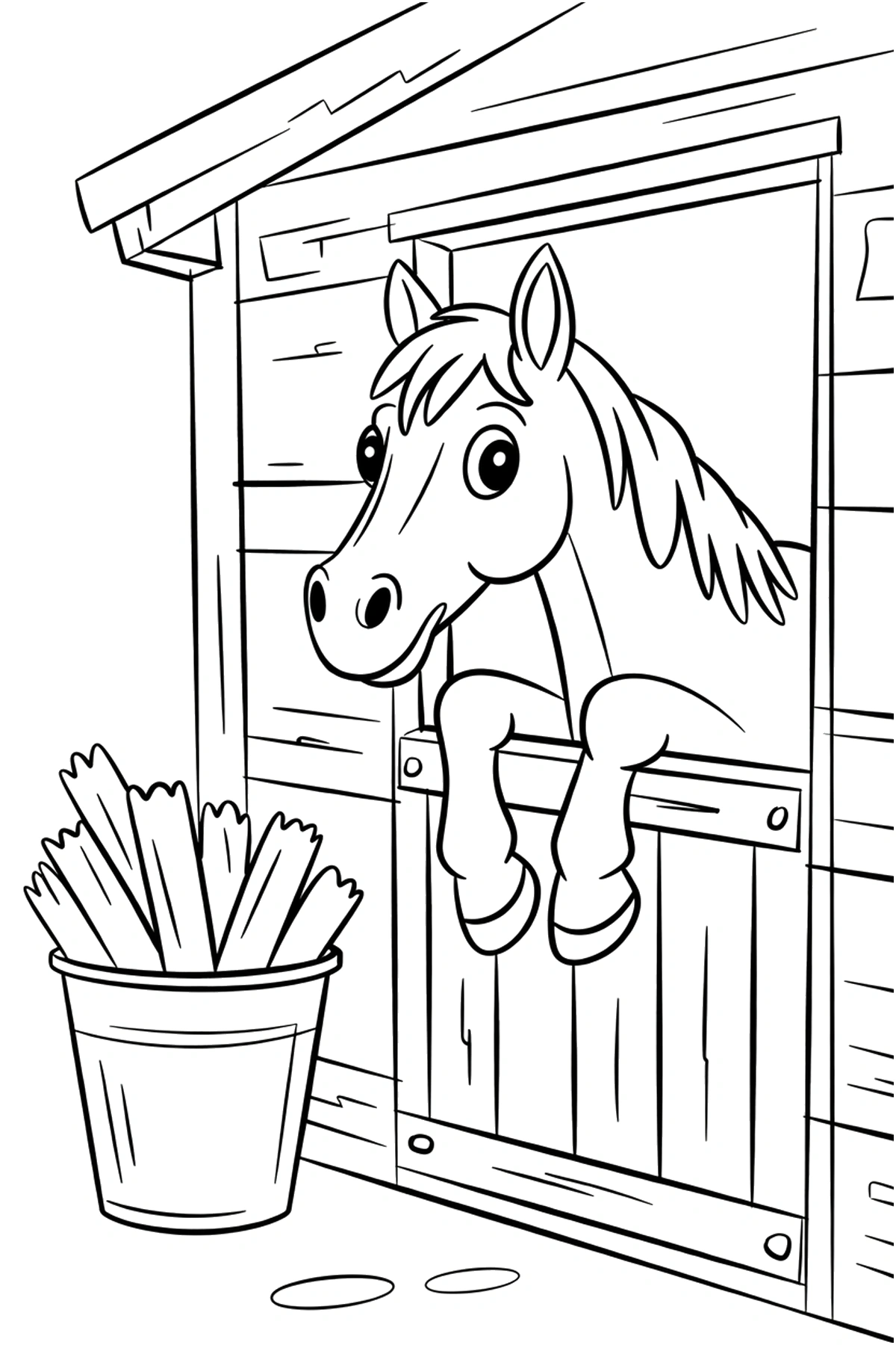 stable corner with bucket horse coloring page