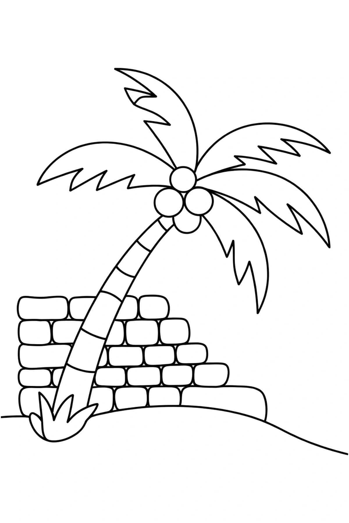 stone wall palm tree scene coloring page