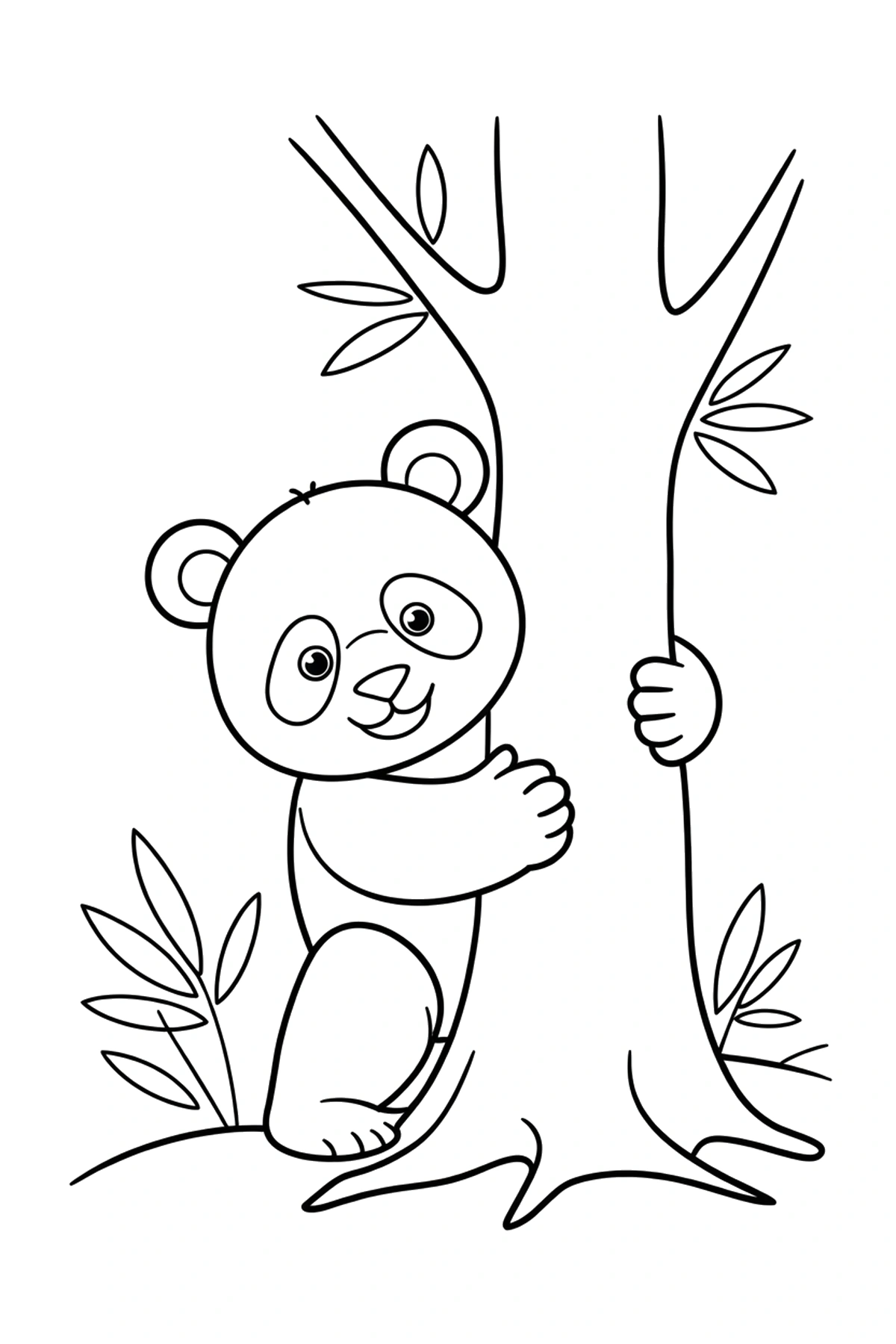 tree trunk leaves panda coloring page