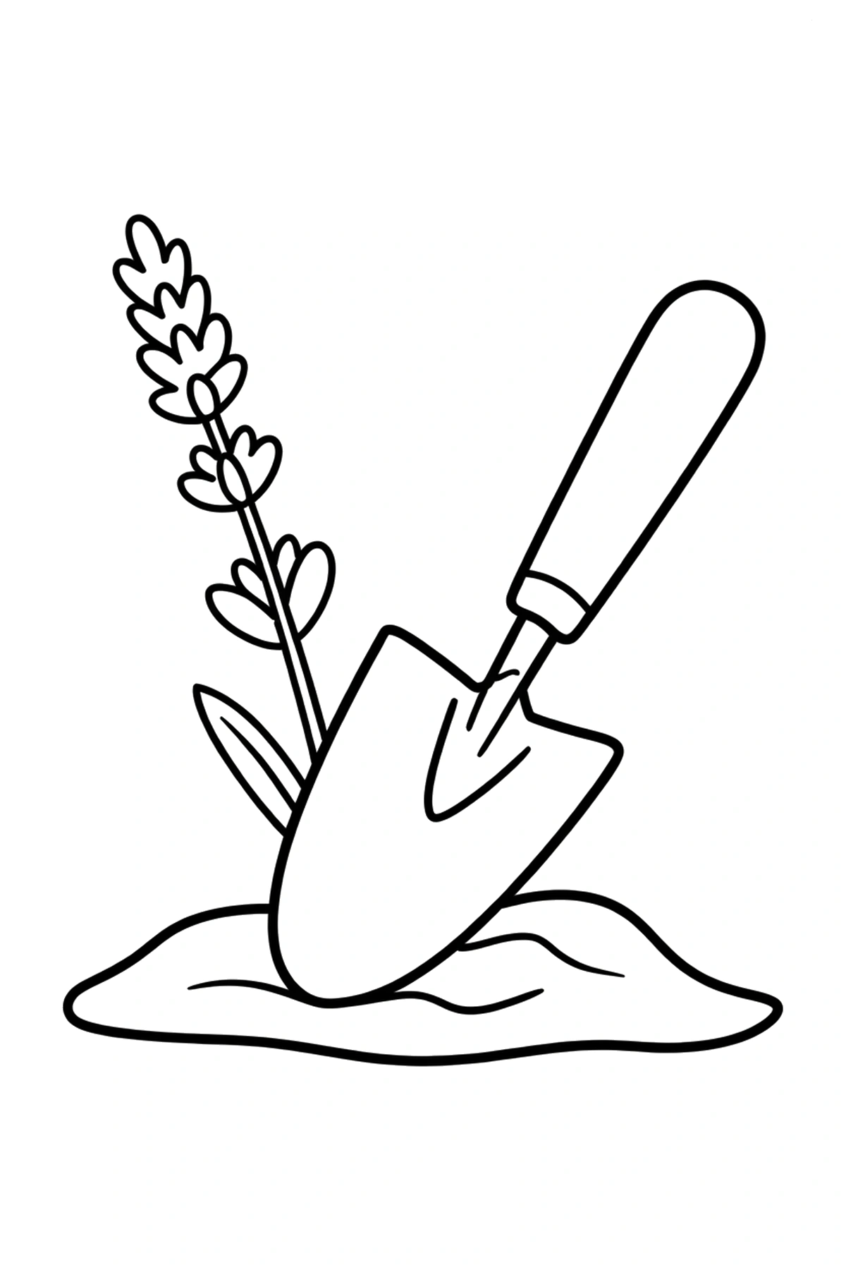 trowel lavender beside coloring sheets
