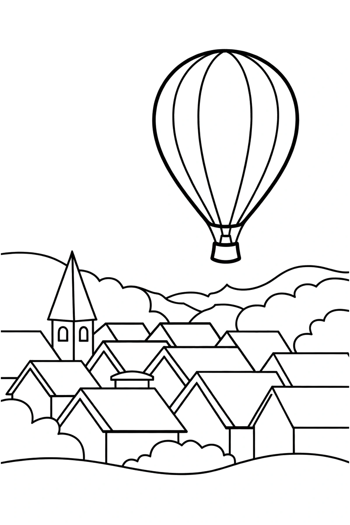 village rooftop hot air balloon coloring sheets