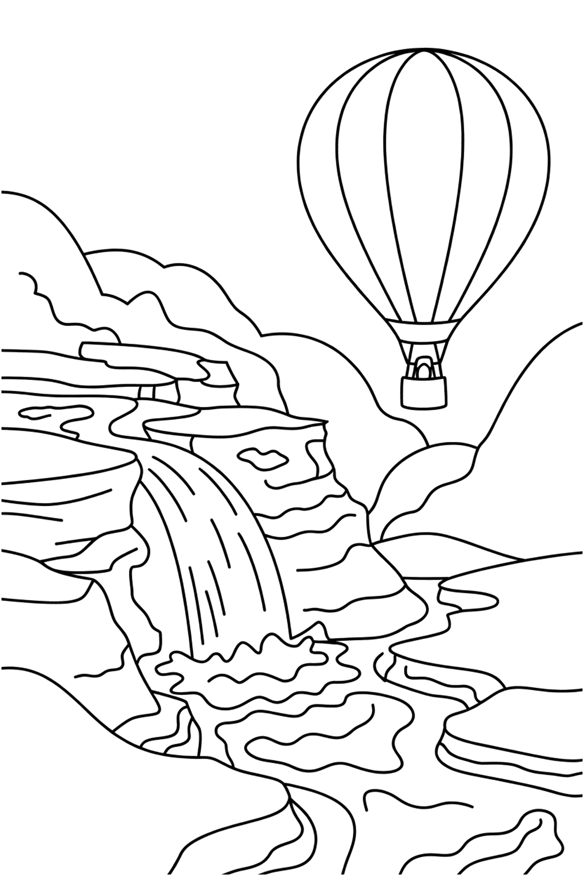 waterfall hot air balloon rocks coloring sheets