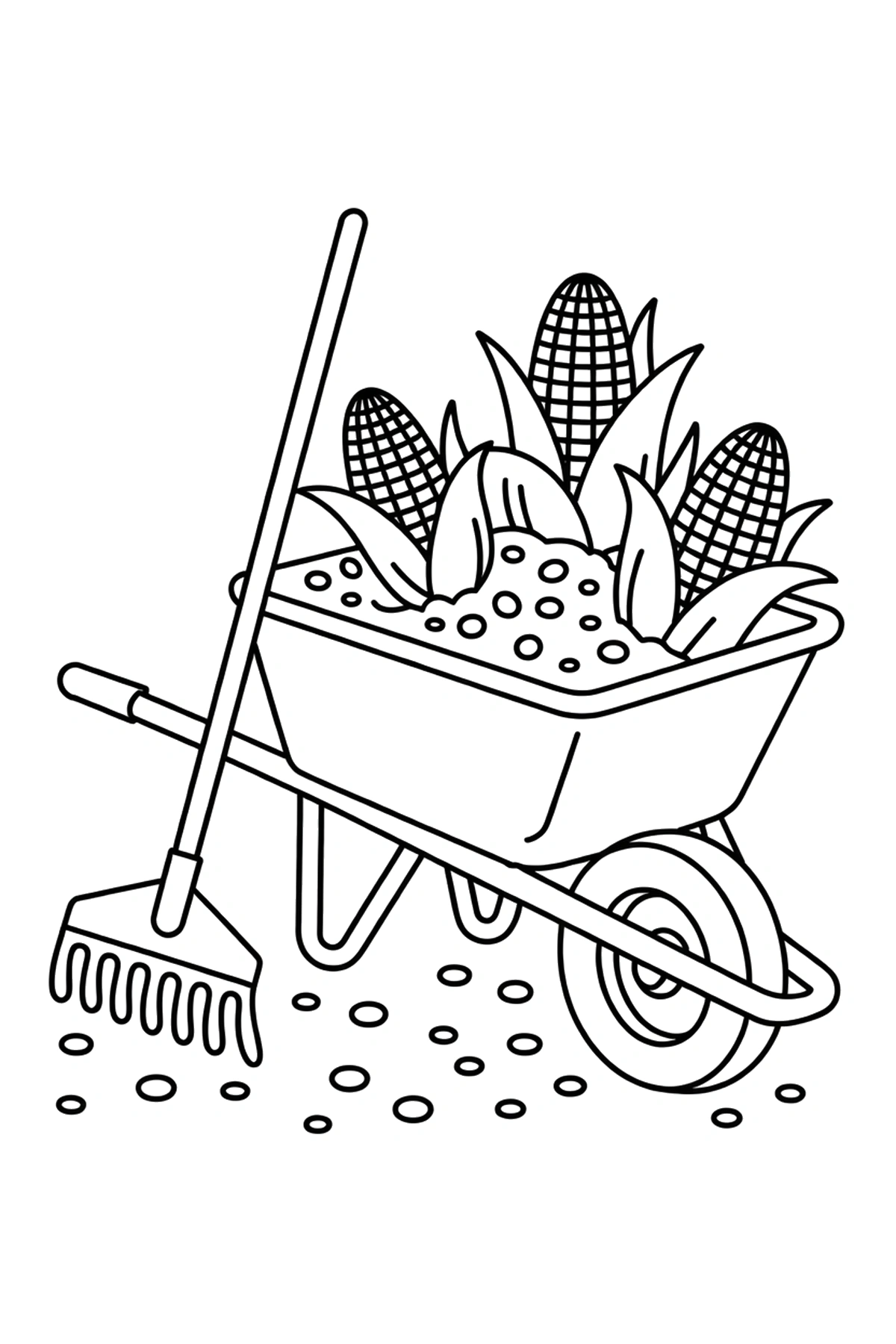 wheelbarrow corn piling coloring pages