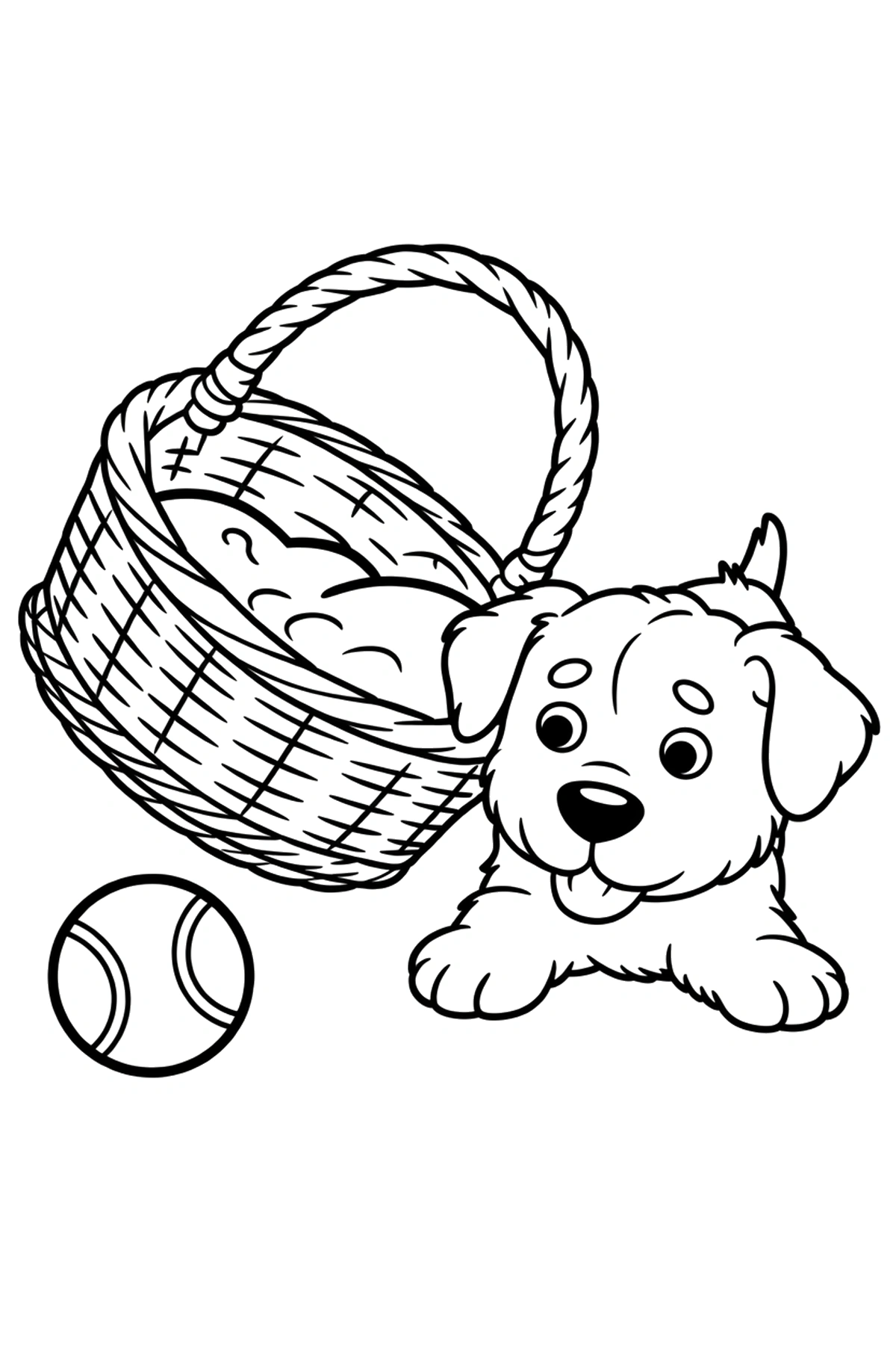 wicker basket with ball puppy coloring sheets